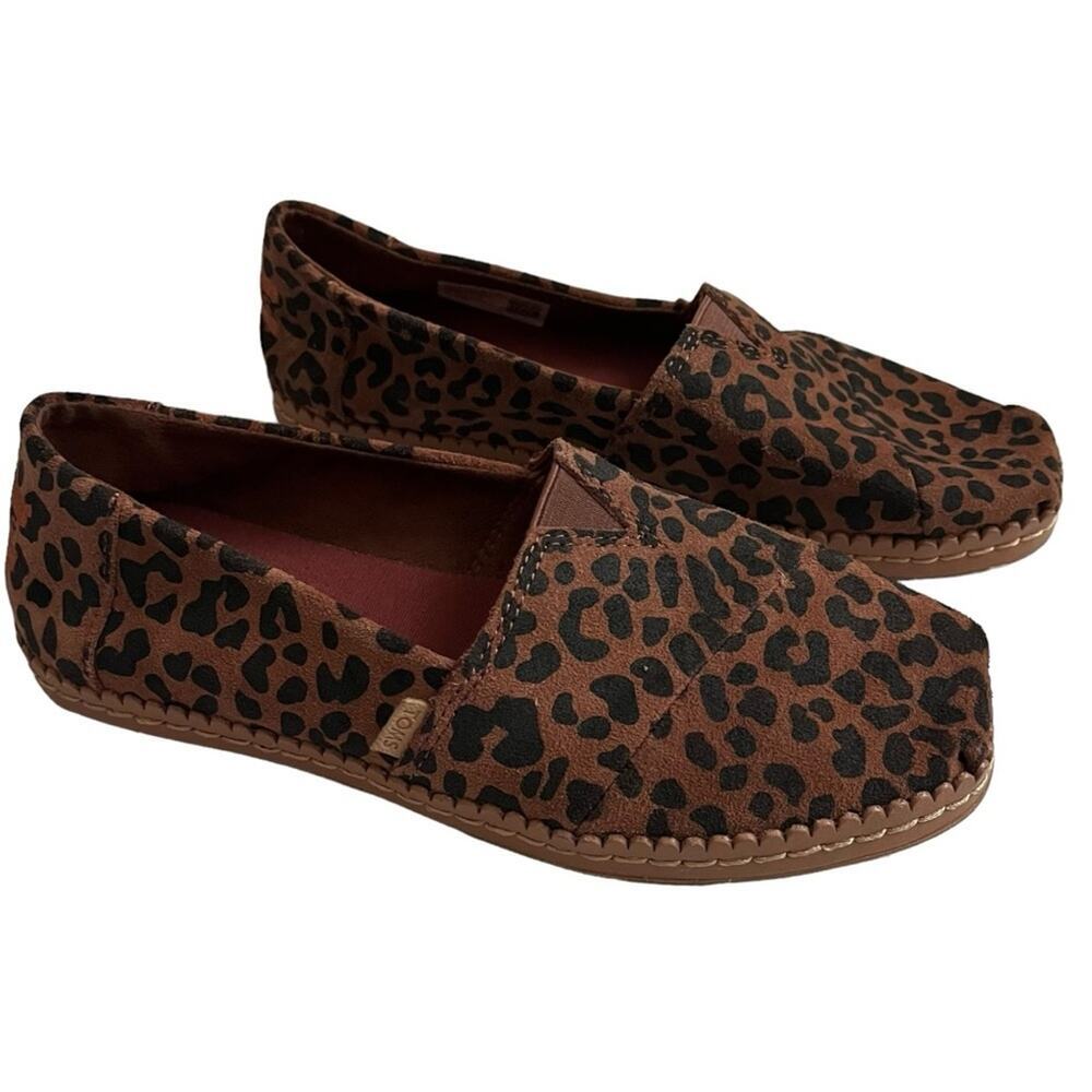 TOMS Girls Alpargata Leopard Leather Wrapped Slip On Flats Size 5.5 Brown Casual